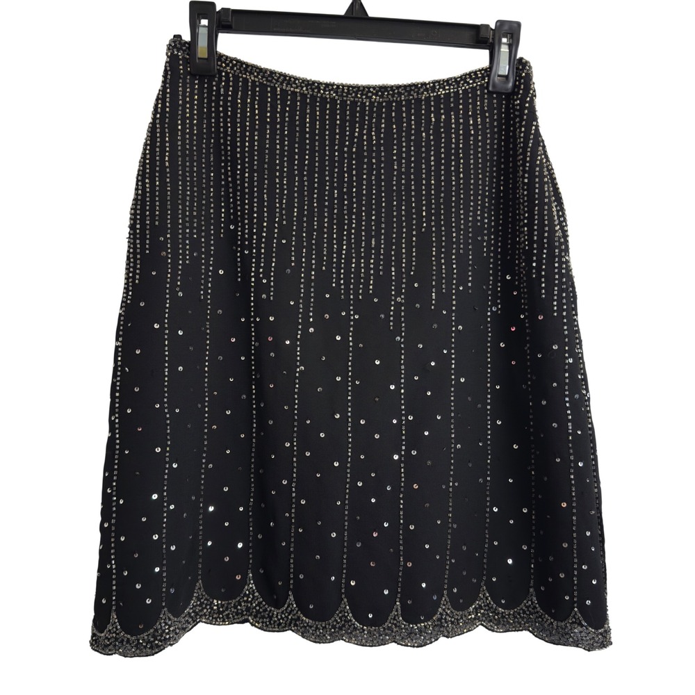 Night Way Collections Black‎ Beaded Sequin Scalloped Hem Evening Skirt Size 6